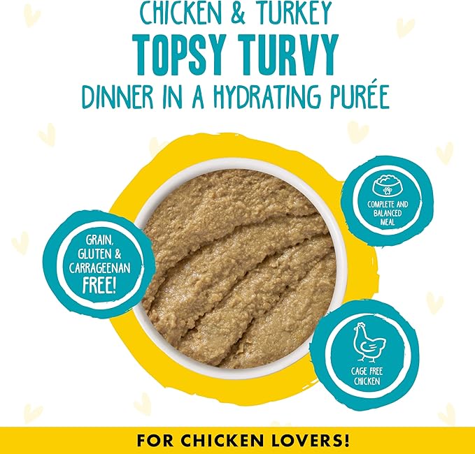Weruva B.F.F. Play - Best Feline Friend Paté Lovers, Aw Yeah!, Chicken &amp; Turkey Topsy Turvy with Chicken &amp; Turkey, 5.5oz Can (Pack of 8)