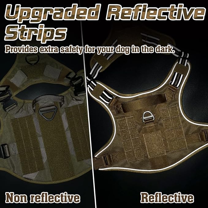 rabbitgoo Tactical Dog Harness for Large Dogs, No Pull Military Service Vest with Handle &amp; Molle, Easy Control for Training Walking, Adjustable Reflective Straps, Brown, L