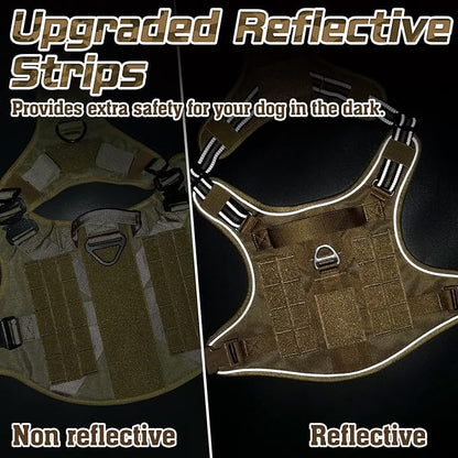 rabbitgoo Tactical Dog Harness for Large Dogs, No Pull Military Service Vest with Handle &amp; Molle, Easy Control for Training Walking, Adjustable Reflective Straps, Brown, XL