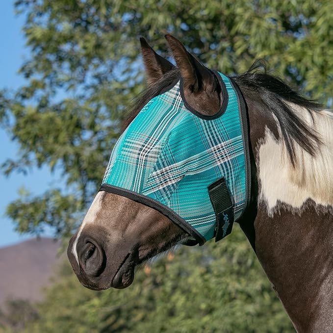 Kensington UV Horse Fly Mask with Web Trim - Protective Mask with Dual Ear Opening &amp; Forelock Freedom - Small, Atlantis
