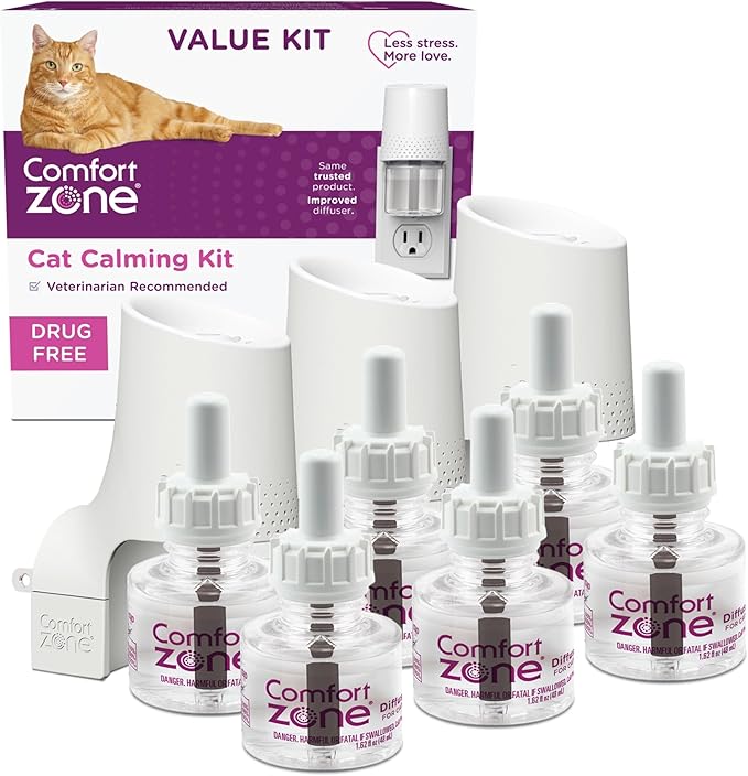 COMFORT ZONE Value Kit: 3 Cat Calming Diffusers &amp; 6 Refills; Cat Pheromones Help Anxiety; Reduce Stress, Urine Marking, Scratching