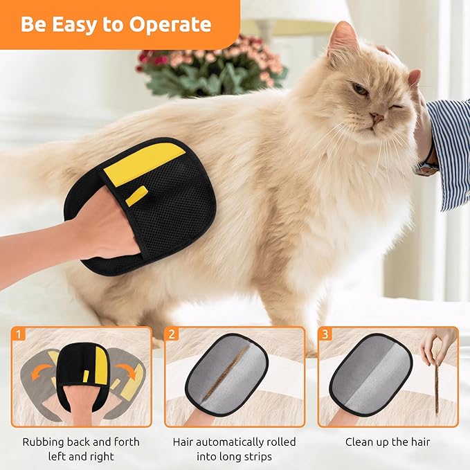 Pet Hair Removal Glove 2 Pcs, Cat &amp; Dog Reusable Electrostatic Gloves Pet Hair 2025 New Upgrade,Grooming Pet Hair Remover Tool, Reusable Quick De-Shedding Gloves for Couch、 Clothing、Carpet,、Car Seats