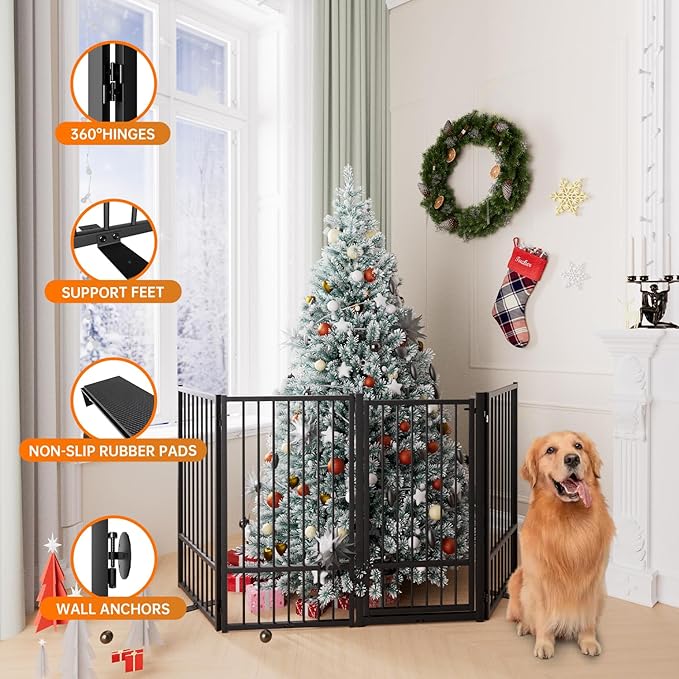 Full Metal Freestanding Dog Gate with Door, 36&