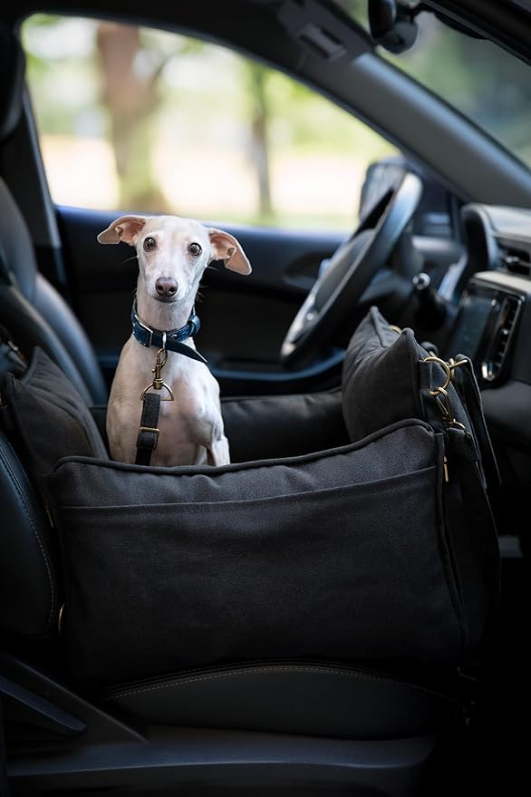 Noah &amp; Paw Dog Car Seat Carrier, Small Dog Car Seat for Small Medium Pets with Harness Clip, 4X Safety Feature, Booster Travel Bed, Waterproof Washable, Orthopedic Foam Filling, Canvas Collection