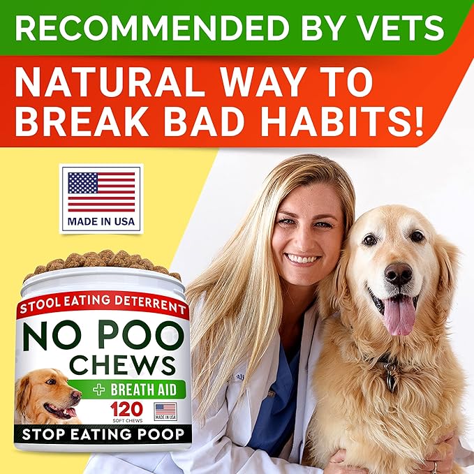 STRELLALAB No Poo Chews for Dogs - Coprophagia &amp; Stool Eating Deterrent with Probiotics, Digestive Enzymes &amp; Breath Aid Support - Stop Dog Poop Eating (120Ct, Poultry)
