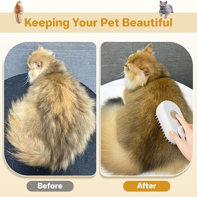 LunaSync Cat Steam Brush for Shedding, 4 in 1 Rechargeable Pet Grooming Brush for Cats and Dogs, Anti-Static Deshedding Tool with Massage &amp; Cleaning, Comb for Long Short Hair - White