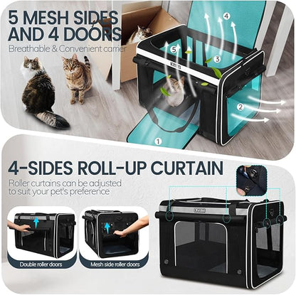 Petskd Extra Large Cat Carrier for 55LBS Pet Car Travel with Litter Box, 24"x17"x17" Soft Large Cats or Medium Dog Carrier with 5 Breathable Mesh Windows and Locking Zippers for Long Distance(Black)
