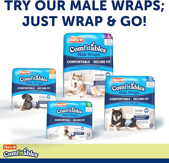 New! Hartz® Comfitables® Disposable Dog Diapers, Size XS 12 Count, Comfortable &amp; Secure Fit, Easy to Put On, Super Absorbent Male and Female Diaper