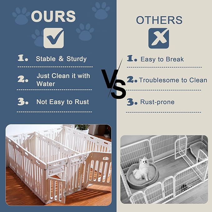 2 Room Dog Playpen with Door,DIY Shape Combination Puppy Pen,16-Panel+2 Link Piece+Large Door+Small Door,25.5" H Dog Fence,Non-Slip&amp;Secure Pet Gate,Easy to Assemble (Two Rooms)