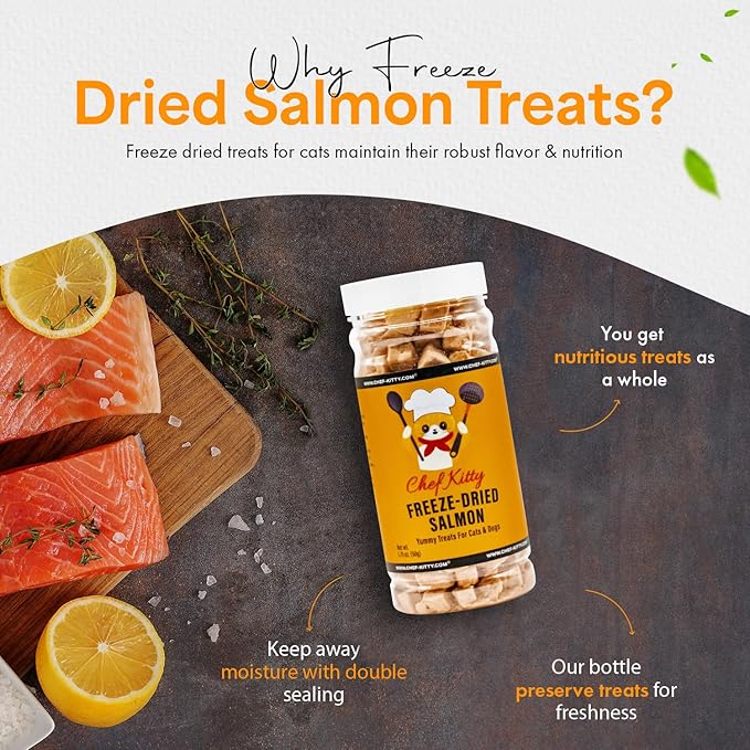 Freeze-Dried Salmon Treats for Cats &amp; Dogs – 100% Wild Caught, Single Ingredient, High-Protein, Healthy Snack – No Additives or Preservatives – 1.4oz - Inspected &amp; Tested in USA