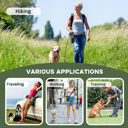 Upgraded large-sized Dog Treat Pouch with waist clip - Fashionable Green&amp;Grey Design - Large Capacity Dog Treat Bag for Dog Walks,Outdoor Activities, Travel and Training - Includes 1 Poop Bags