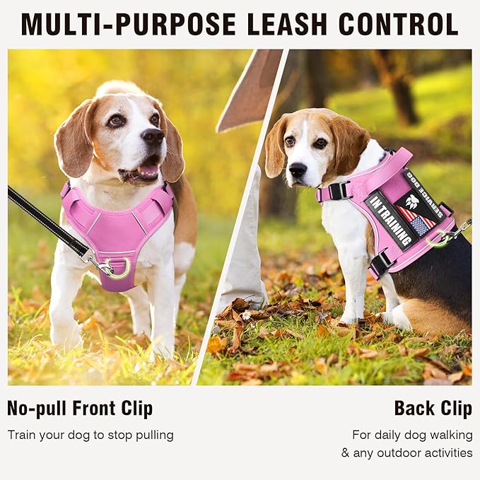 WINSEE Service Dog in Training Harness with 5 PCS Patches, Reflective Tactical Dog Vest Harness, Adjustable Soft Oxford Pet Harness with Easy Control Handle, Hook &amp; Loop Panels for Walking Hiking