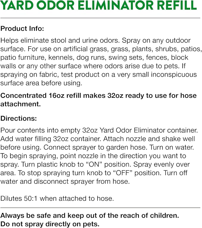 NaturVet – Yard Odor Eliminator | Eliminate Stool and Urine Odors from Lawn and Yard | Designed for Use on Grass, Plants, Patios, Gravel, Concrete &amp; More | 16 oz Refill