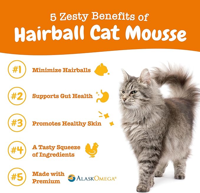 Zesty Paws Hairball Cat Mousse - Lickable Cat Treats Squeeze Up - Squeeze Furball Control - Puree Tube Treats for Digestive Support - Skin &amp; Gut Health - Chicken 3ct