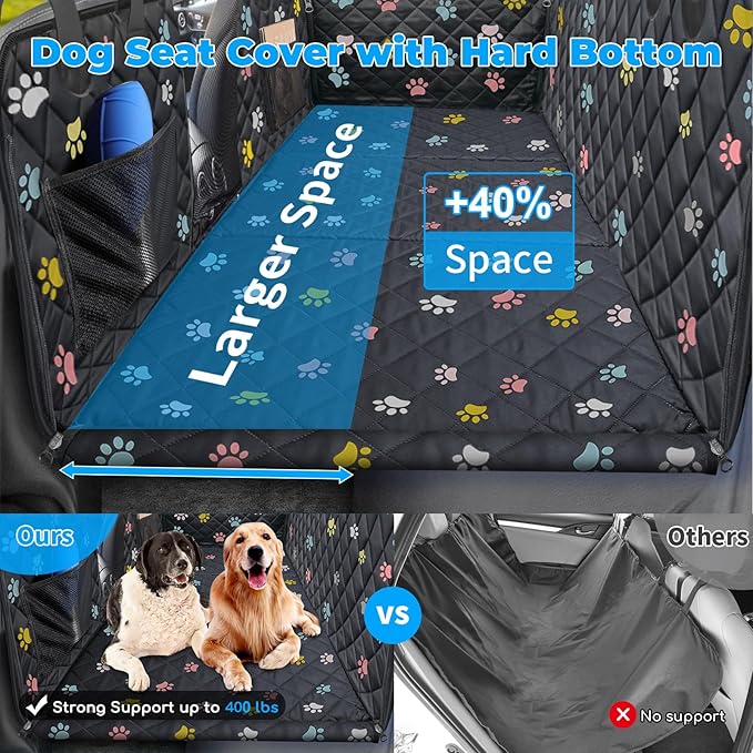 URPOWER Back Seat Extender for Dogs - Hard Bottom Dog Car Seat Cover Holds 400 lbs, Waterproof Dog Hammock Dogs Bed for Cars, SUVs &amp; Small Trucks, Pet Backseat Protector with Mesh Window &amp; Large Space
