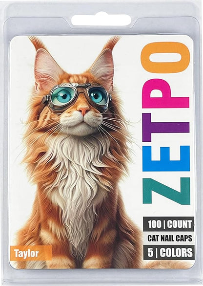 zetpo 100 pcs Cat Nail Caps | Cat Claw Covers | with Adhesives and Applicators (XS, Turquoise, Sky Blue, Purple, Rose, Orange Peel)