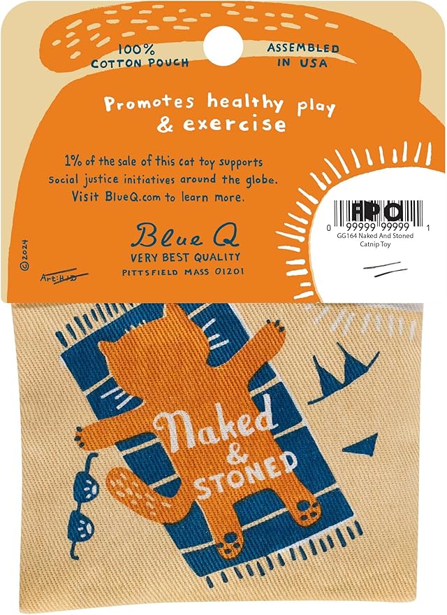 Blue Q Naked &amp; Stoned Catnip Cat Toy. Premium Organic Catnip Grown in The USA, 100% Cotton Pouches, Kitty Graphics Sure to Delight Every Cat-Keeper.