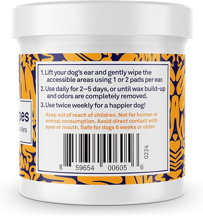 Petpost | Dog Ear Cleaner Wipes - Ultra Soft Cotton Pads in Coconut Oil Aloe Solution - Dog Ear Rinse &amp; Cleanser 100 ct.