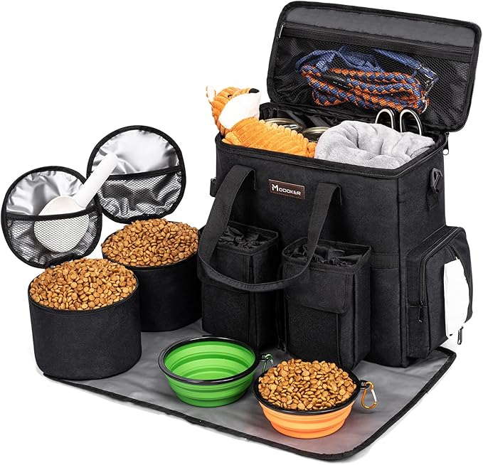 Dog Travel Bag, Airline Approved Pet Travel Bag with 2 Dog Treat Training Pouches for Weekend Pet Travel Supplies &amp; Accessories, Black