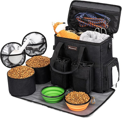 Dog Travel Bag, Airline Approved Pet Travel Bag with 2 Dog Treat Training Pouches for Weekend Pet Travel Supplies &amp; Accessories, Black