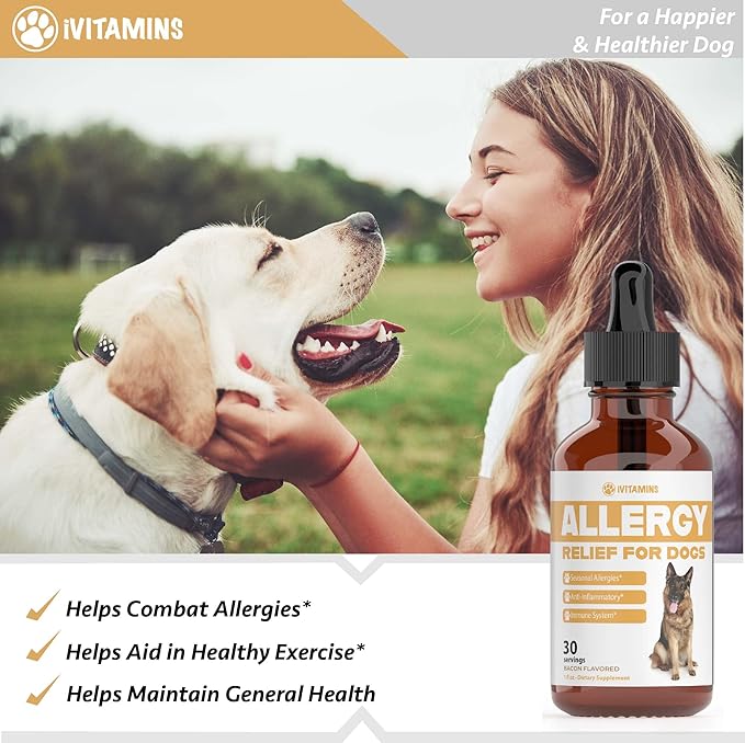Natural Dog Allergy Relief - Helps to Naturally Support Allergy &amp; Itch Relief for Dogs - Allergy Relief for Dogs Itching - Itch Relief for Dogs - Dog Itch Relief - Dog Allergy Support - 1 fl oz (Dogs)
