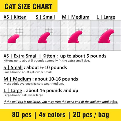 zetpo 80 pcs Cat Claw Covers | Cat Nail Caps | with Adhesives and Applicators (S, Black, White, Silver Glitter, 24k Gold Glitter)