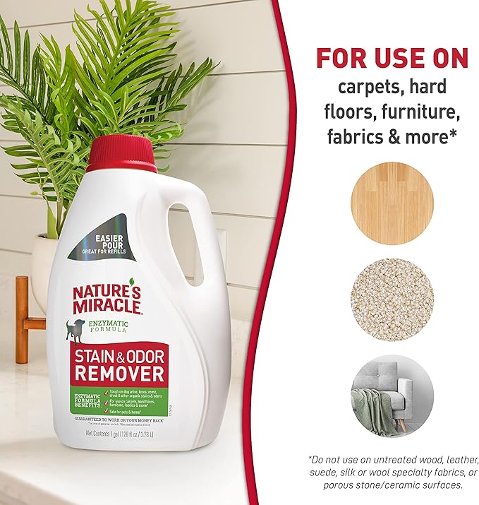 Nature’s Miracle® Stain &amp; Odor Remover, Tough on Dog Urine, Feces, Vomit, Drool and Other Organic Stains and Odors, 1 Gallon