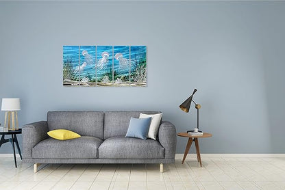 SYGALLERIER Coastal Metal Wall Art Handcrafted 3D Jelly Fish Aluminum Artwork Modern Sea World Pictures Contemporary Abstract Sculpture for Living Room Bedroom Bathroom Decor