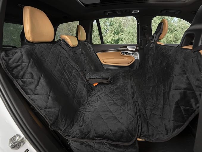 Plush Paws Products Luxury Rear Car Seat Protector w/Hammock | Washable &amp; Waterproof Back Seat Dog Cover for Car, Truck, &amp; SUV | Nonslip, Tear Resistant Pet Seat Cover | Regular Charcoal