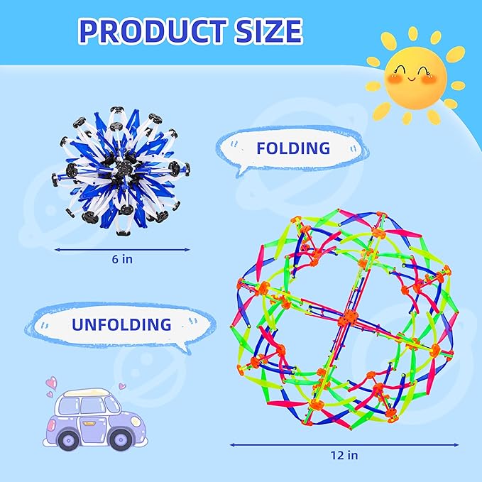 2Pcs Colorful Sphere Expandable Breathing Balls Fidget Toy-Great Anxiety Stress Reliever,Collapsible Expanding Magic Ball Toys for Kids &amp; Adults Mindfulness Meditation Practices , Yoga -ADHD