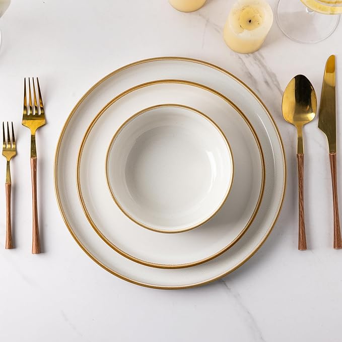 GBHOME Ceramic Dinnerware Sets for 4, 12 Pieces Stoneware Plates and Bowls Sets, Scratch Resistant Dishes, Dishwasher &amp; Microwave Safe, Reactive Glaze-White
