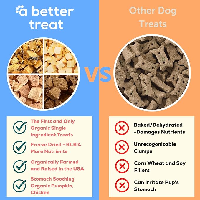 A Better Treat – Freeze Dried Organic Pumpkin, Wild Caught Salmon, Organic Grass Fed &amp; Finished Pasture Raised Beef, Organic Chicken Dog and Cat Treats | Healthy, Diabetic Friendly | Made in The USA