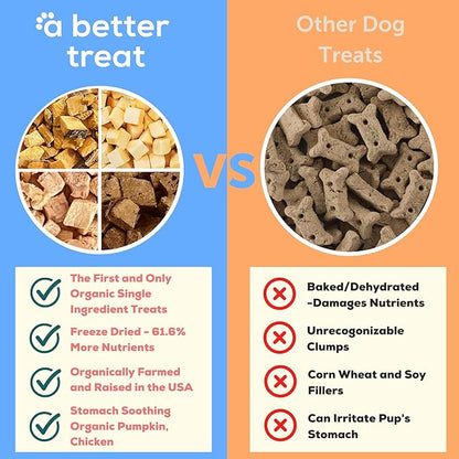 A Better Treat – Freeze Dried Organic Pumpkin, Wild Caught Salmon, Organic Grass Fed &amp; Finished Pasture Raised Beef, Organic Chicken Dog and Cat Treats | Healthy, Diabetic Friendly | Made in The USA