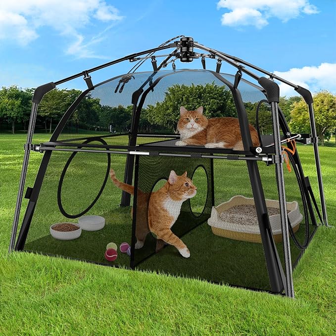 Extra Large Catio Outdoor Cat Enclosure Rywell 2-Tier Cat Tent for Patio, Balcony, Indoor &amp; Camping, Foldable Outdoor Cat Playpen with Windows, Weatherproof Sunproof (Carry Bag Included)