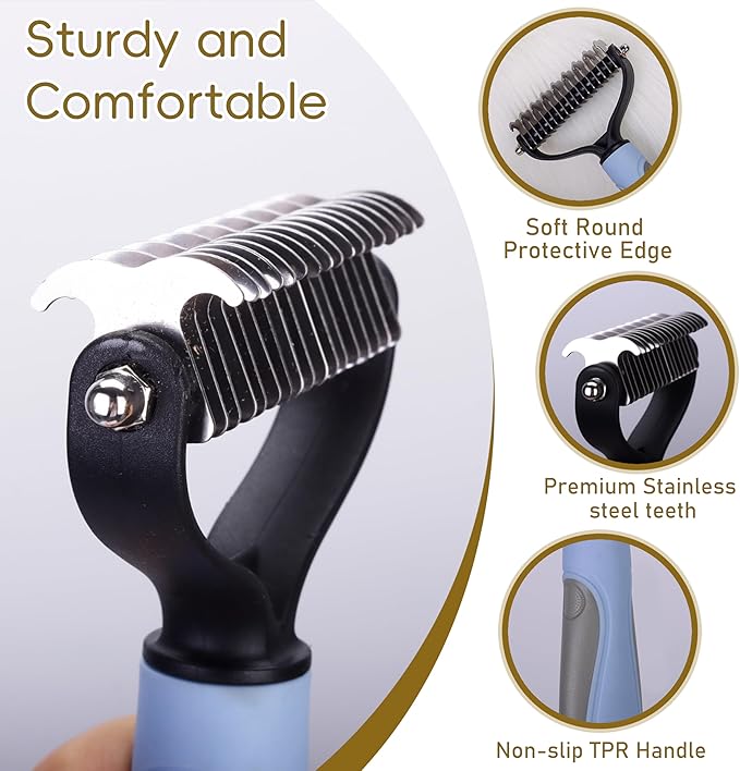 Upgraded Cat &amp; Dog Knotting Comb + Grooming Kit – Hidden Blade Safe Tangle Remover, Non-Slip Handle, Includes 4 Knotting Combs &amp; 1 Pet Grooming Brush