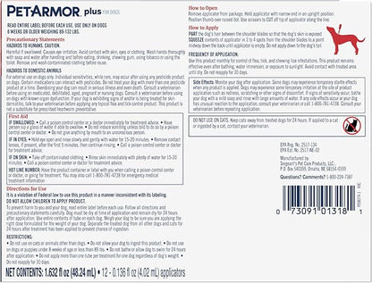 PetArmor Plus Flea and Tick Prevention for Dogs, Dog Flea and Tick Treatment, 12 Doses, Waterproof Topical, Fast Acting, X-Large Dogs (89-132 lbs)
