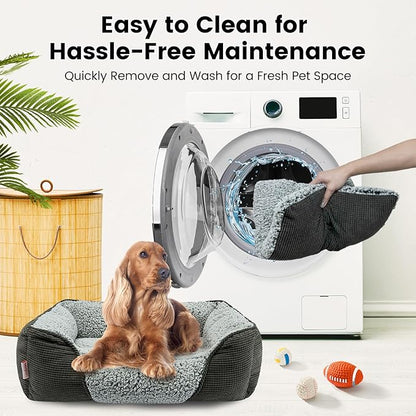 Miguel Washable Dog Bed with Removable Cushion for Medium Small Dogs, Easy to Wash Pet Sofa Bed with Side, Rectangle Bolster Cat Bed Calming Cuddle Puppy Bed with Anti-Slip Bottom, Gray 25 Inch