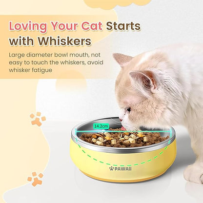 Pawaii Small Dog Bowls, 12 oz. Food Water Bowl Designed for Puppies and Cats with Non-Slip Rubber Base, Upgraded Metal Insulated, Double Stainless Steel Bowls, Cheese Yellow