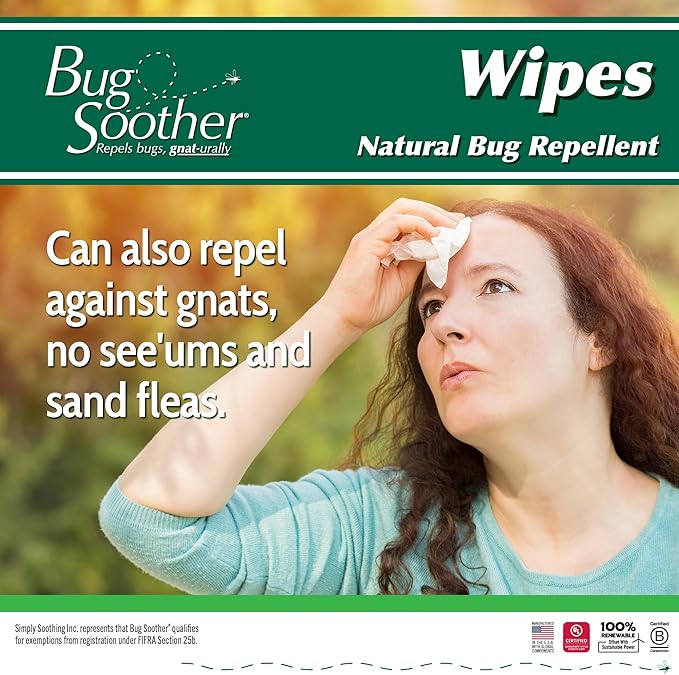 Bug Soother Wipes (100 ct) - Natural Insect, Gnat and Mosquito Repellent &amp; Deterrent - 100% DEET-Free Safe Bug Wipes for Adults, Kids, &amp; Pets - Made in USA