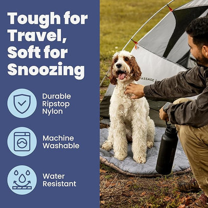 Travel Dog Bed (42" x 30") – Foldable, Packable Camping Dog Bed – Water Resistant, Cozy &amp; Durable Mat with Soft Padding – Compact, Portable &amp; Machine Washable – Large &amp; Small Breeds – Grey