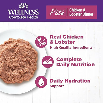Wellness Complete Health Pate Adult Wet Cat Food, Natural, Protein-Rich, Grain Free, 3 Ounce, 24 Pack, (Chicken &amp; Lobster)