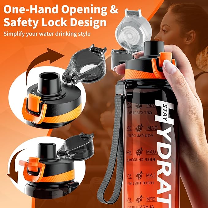Water Bottle, 32 oz Motivational Water Bottles with Time Marker-Tritan &amp; BPA Free, Sports Water Bottle with Time to Drink &amp; Strap, Wide Mouth, Leakproof -Gift for Christmas Gym Fitness &amp; Outdoor