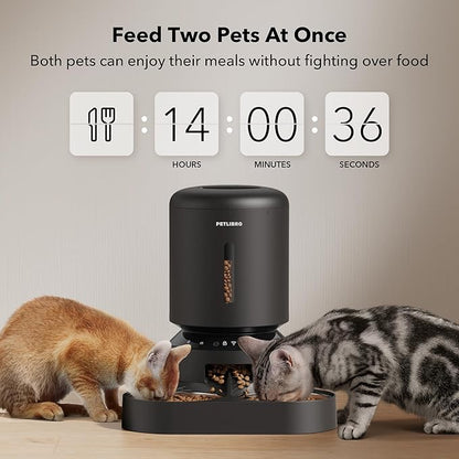 PETLIBRO Automatic Cat Feeder for 2 Cats, 5G&amp;2.4G WiFi Pet Feeders, 5L Programmable Cat Food Dispenser with Airtight Lock-Fresh Technology, Dual Stainless Steel Bowls, Low Food Sensor