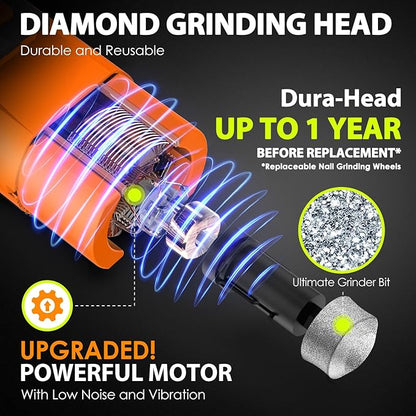 Dog Nail Grinder Upgraded - Professional 3-Speed Super Quiet and Low Vibration Electric Pet Nail Grinder with 4 LED Lights - Painless Paws Grooming &amp; Smoothing for Small to Large Dogs (Orange)
