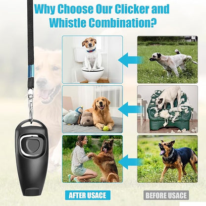 2-in-1 Dog Training Clicker Whistle for Training and Recall, Pet Training Accessories for Puppy, Cats, Horses &amp; Small Animals - 2 Pack with Lanyard, Reward and Train Your Pets Efficiently