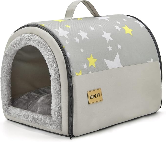 Jiupety Indoor Dog House, 2 in 1 Portable Foldable House Bed with Cover, Pet Tent &amp; Cave Bed for Cats and Small Dogs, M(18"×14"×13"), Up to 9 Lb, Grey