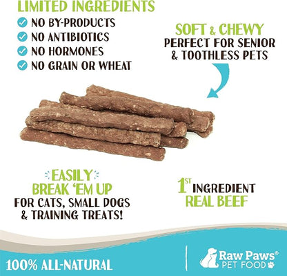 Raw Paws Grain-Free Soft Stick Treats for Dogs &amp; Cats - Beef Recipe, 6-oz - Made in USA Beef Jerky Treats - Cat Sticks - Chewy Dog Jerky Treats - Dog Sausage - Soy, Grain Free