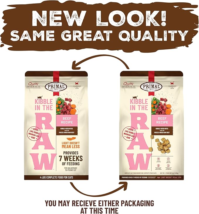 Primal Kibble in The Raw, Freeze Dried Cat Food, Beef, Scoop &amp; Serve, Made with Raw Protein, Whole Ingredient Nutrition, Crafted in The USA, Dry Cat Food, 64 Ounce (4 lb) Bag