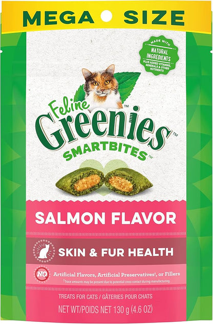 Greenies Feline Smartbites Skin &amp; Fur Health Crunchy and Soft Cat Treats, Salmon Flavor, 4.6 oz. Pack