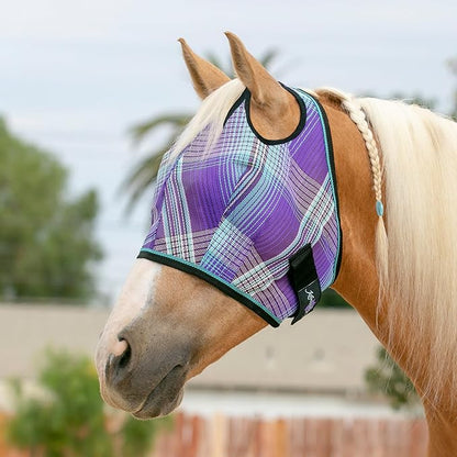 Kensington UV Horse Fly Mask with Web Trim - Protective Mask with Dual Ear Opening &amp; Forelock Freedom - Medium, Lavender Mint